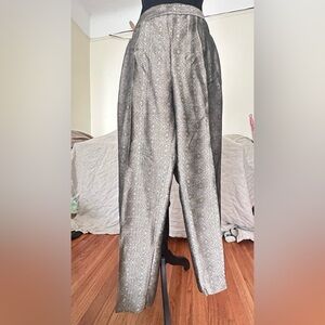 High-Waist Patterned Women's Trousers - Olive Gray Dosa Silk